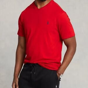⚫️⚫️ Polo by Ralph Lauren Red Short Sleeve Classic Fit V-Neck Mens Sz Large NWOT